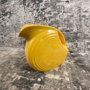 Vtg Fiesta Homer Laughlin 6" Disc Juice Pitcher Yellow Deco Ceramic Kitchencore